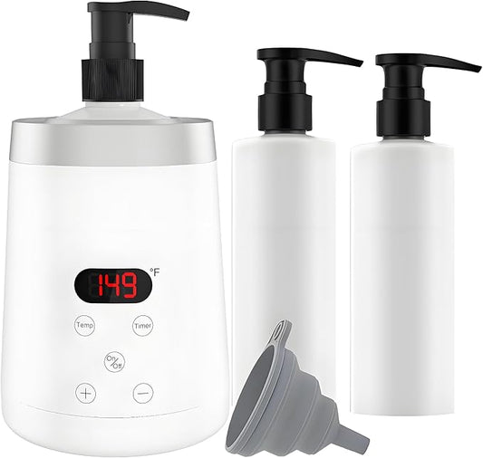 Massage Lotion Warmer Professional Electric Lotion Digital Heater for SPA, Compact Oil Warmer Heated Bottle for Beauty Salon Home,Automatic Thermostat Cream Heater wiht Two Oil Dispenser Bottle Funnel