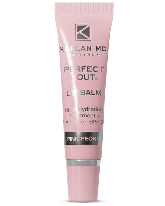KAPLAN MD Perfect Pout SPF Lip Balm - Ultra Hydrating Lip Treatment for Dry, Chapped Lips - Sunscreen SPF 30 - Smooths Fine Lines - Glossy Finish - Non-Sticky Texture - Pink Peony