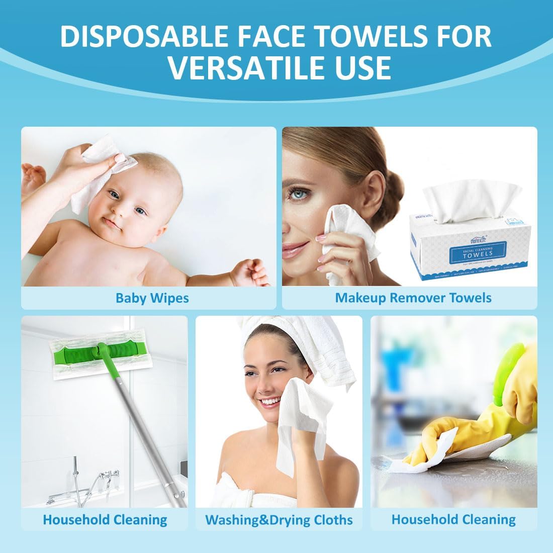 HOMEXCEL Face Towels, Disposable Face Towelette, Biodegradable Makeup Remover Dry Wipes, Super Soft Clean Facial Towels Wash Cloth for Sensitive Skin,100 Count