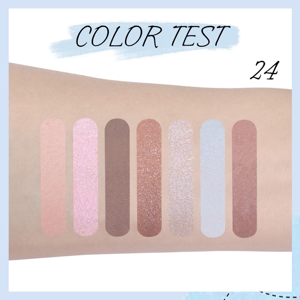 Seven Color Matte Shimmer Eyeshadow, 7 Sky Blue Nude Champagne Gold & Black Brown Series Pressed Powder Eyeshadow, Daily Silky Makeup Eyeshadow Palette,Easy to Carry,Vegan & Cruelty-Free, 24# 0.25 Oz