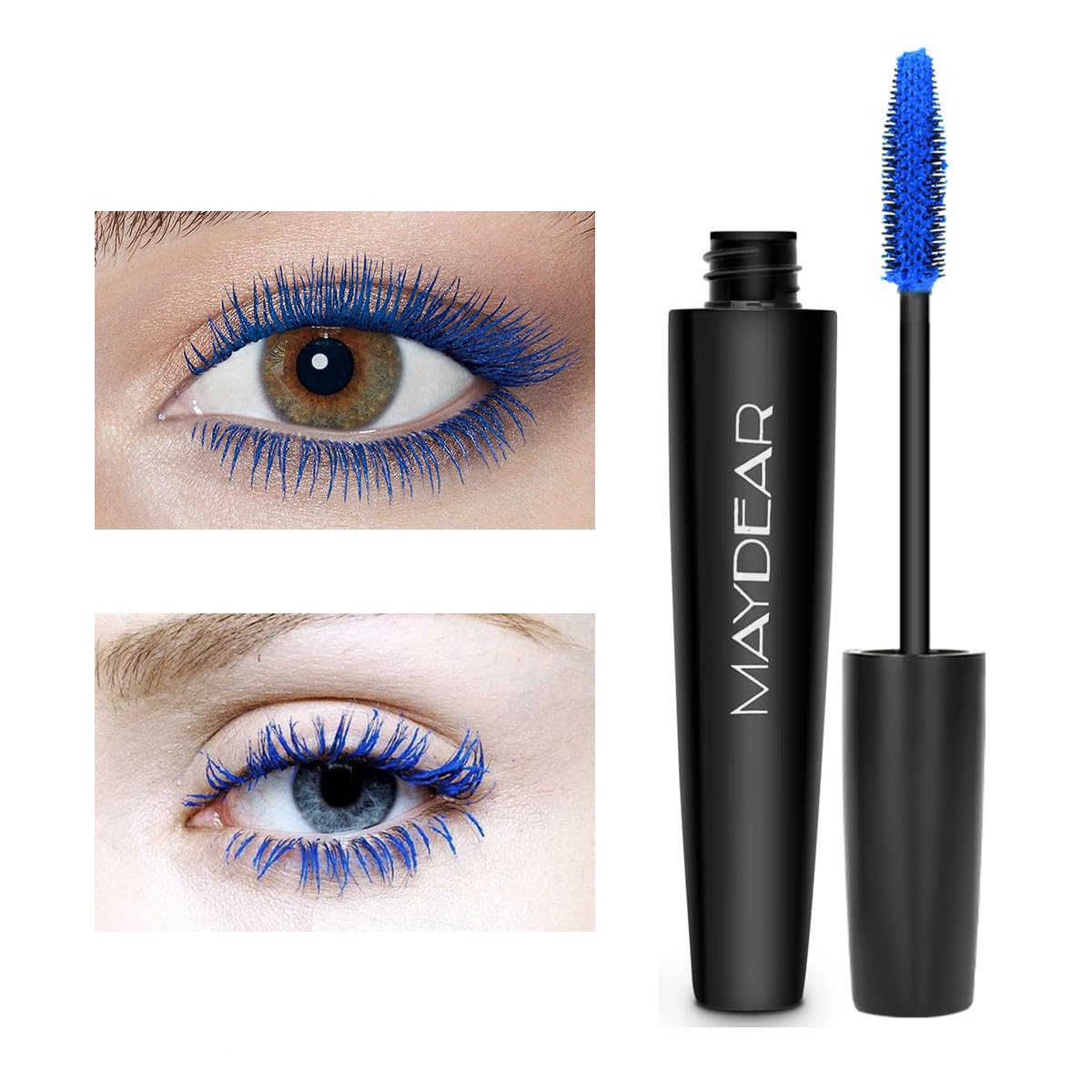 Maydear Blue Waterproof Mascara for Eyelashes - Long Lasting Smudgeproof Color for Women, Fast Dry Lengthening Eye Makeup for Party and Stage Use