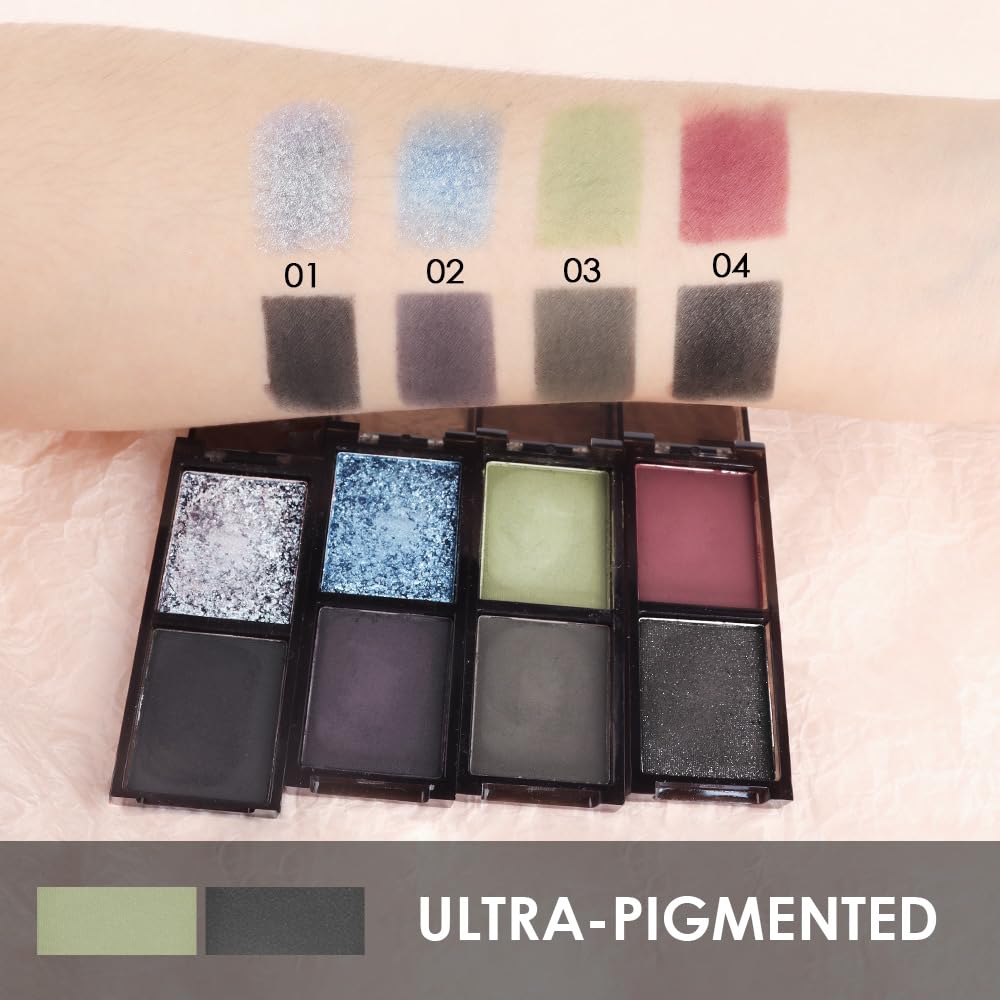 Green Black Two Color Matte Shimmer Glitter Eyeshadow,Bright Eye Shadow Powder,Professional Long-Lasting Waterproof Makeup Palette,Easy-To-Apply and Compact for Travel