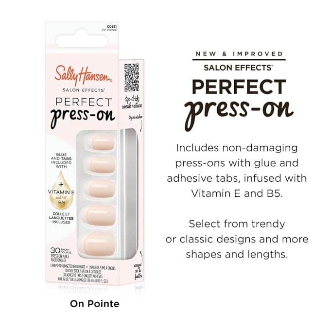 Sally Hansen Instant Cuticle Remover & Salon Effects Perfect Press-On Nails, 30 Designs, Nail Glue & Tabs