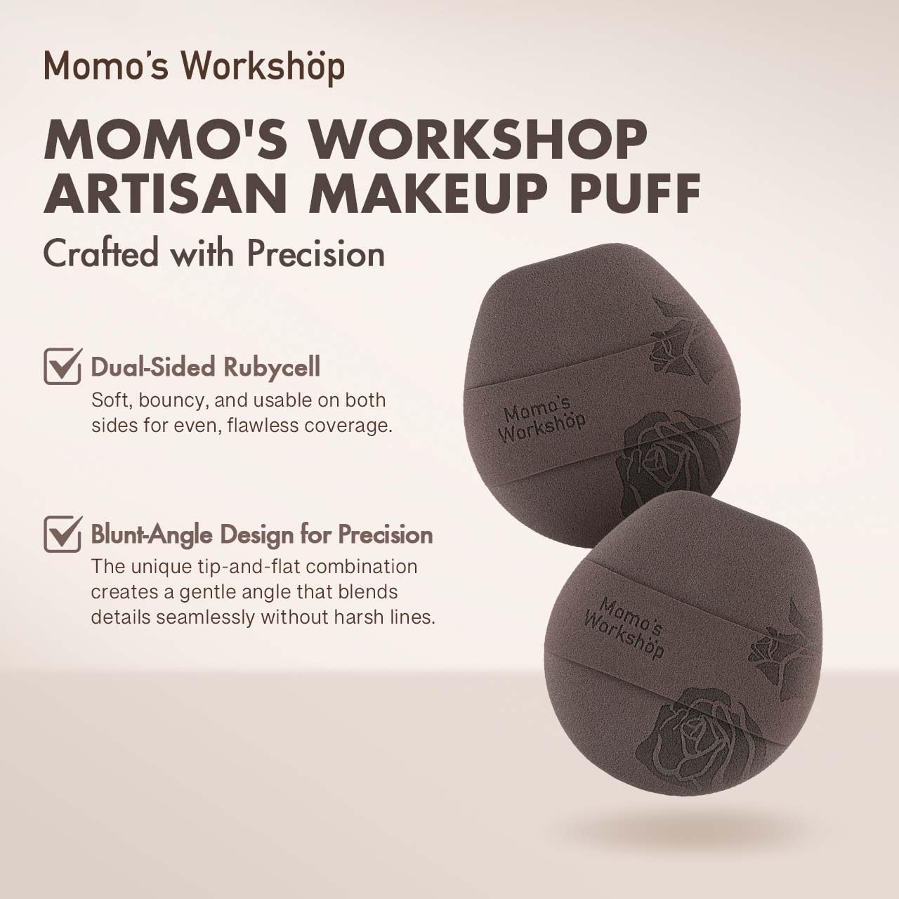 Rose Tatami Makeup Sponge Set,Double-Sided Flat-Edge Shape Rubycell for Liquid Foundations, Non-Absorbent & Fast Blending,Soft, Fluffy & Bouncy, 2 Beauty Puffs &Storage Case