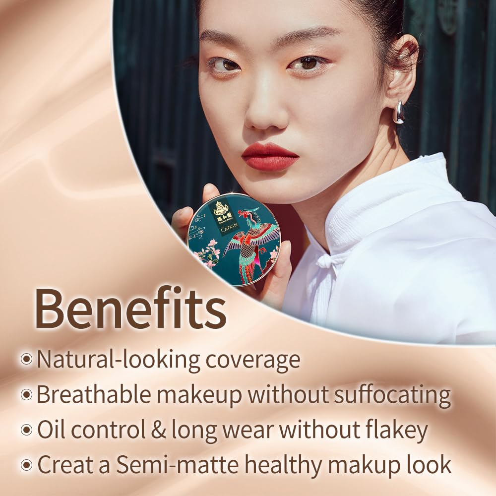 Catkin Phoenix Cushion Foundation Buildable Coverage Anti-Aging Serum Makeup, Sheer Satin Finish, Refill Included, Light Beige 0.46 Oz x 2, N12 NATURAL BEIGE