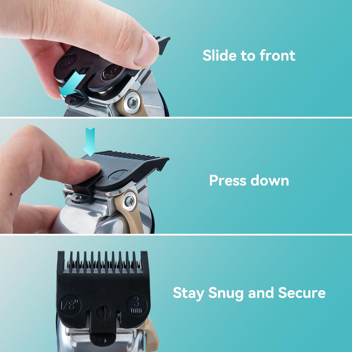 Clipper Guards Set Compatible with Wahl Clippers (Not for All Models), Clipper Guides Replacement - 1/16" to 1", 10 Piece Set, Black Color