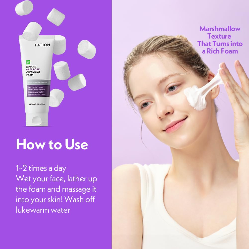 Nosca9 Deep Pore Cleansing Foam for Sensitive Skin | Korean Skincare Face Wash with 17 Amino Acids, White Clay & Patented Pore-Shrinking Ingredient | Deep Cleansing & Moisturizing (5.07 fl. oz)