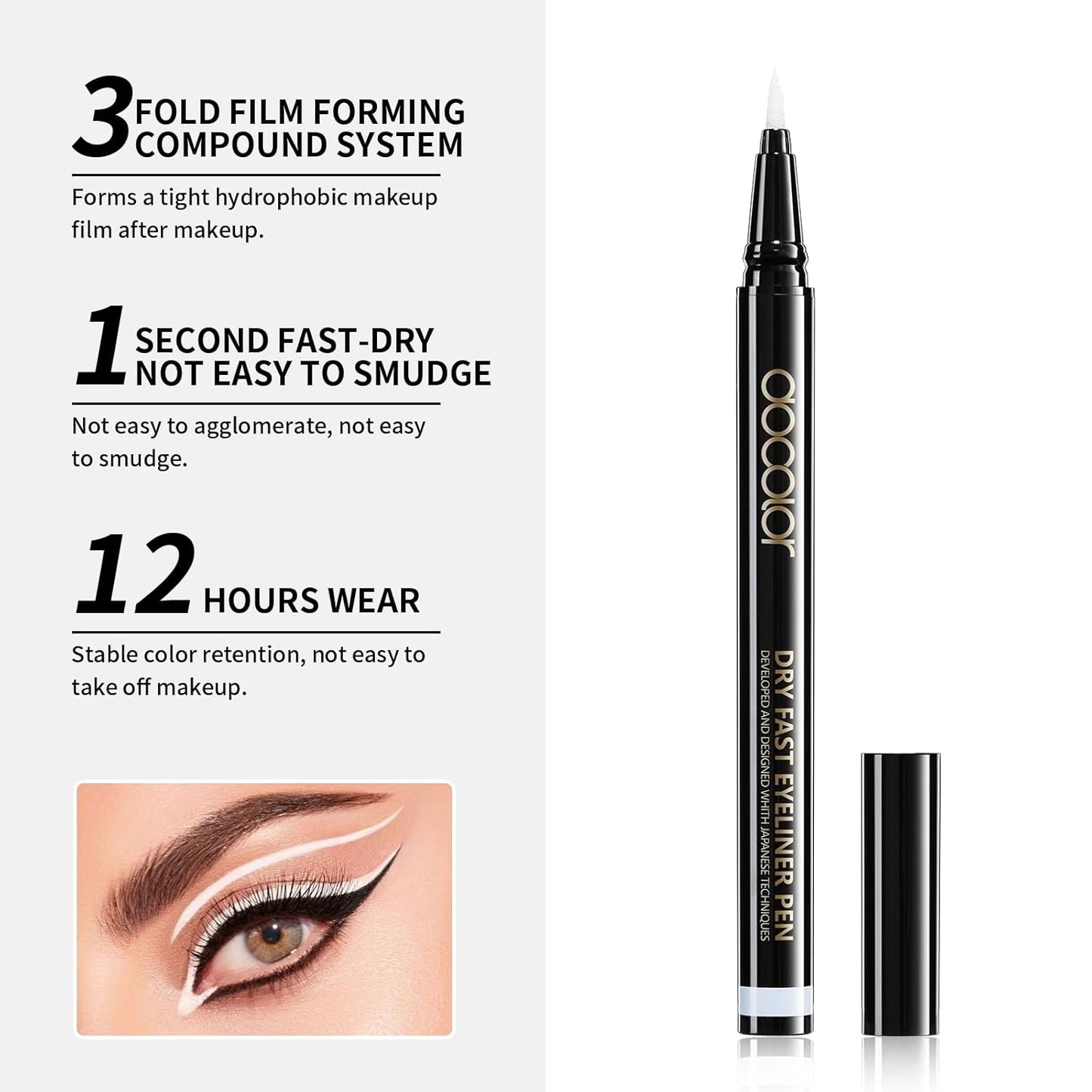 docolor Eyeliner, 2PCS White Liquid Eyeliner Waterproof Eye Liner Pen Super Slim Precise All Day White Eye Pencils Professional Makeup Liquid Eye Liner Pencil for Women