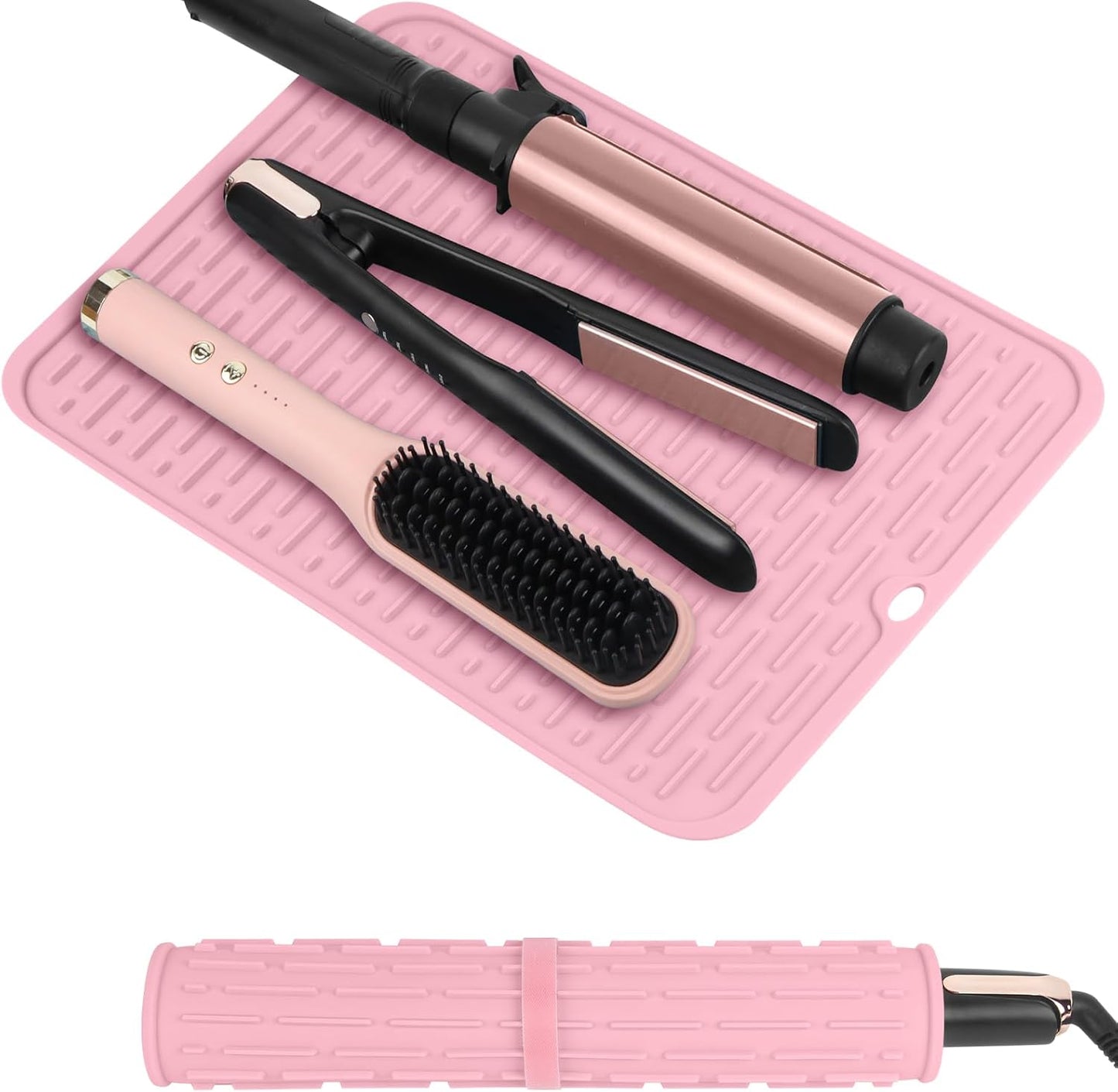 Oversize Silicone Heat Resistant Mat for Curling Irons, Flat Irons, Hair Straighteners and Hot Hair Styling Tools, Portable Hot Tools Sleeve Pad for Travel Vanity Salon(14.2" x 11.0")