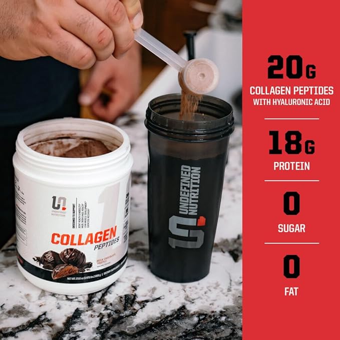 Undefined Nutrition Collagen Peptides by Brian Shaw (28 Servings) – 20g Collagen Peptides with Hyaluronic Acid - Promotes Muscle, Hair, Nail, Skin, Bone and Joint Health (1.25lbs, Chocolate Truffle)