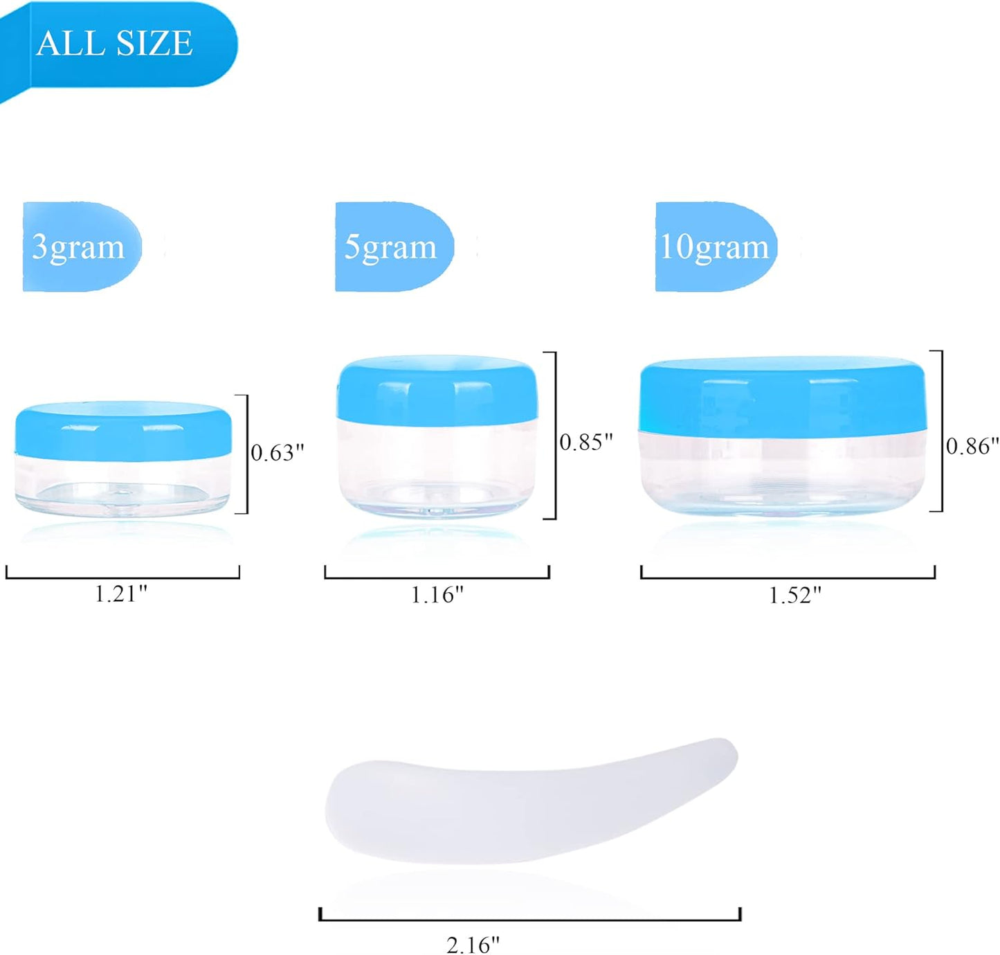 25PCS 3 Gram Sample Containers, 3ml Empty Jars with Lids, Small Cosmetic Containers, Mini Sample Jars with 2PCS Mini Spatulas for Make Up, Oils, Lotion, Powder, Paint, Jewelry, Lip Balms(Blue Lid)