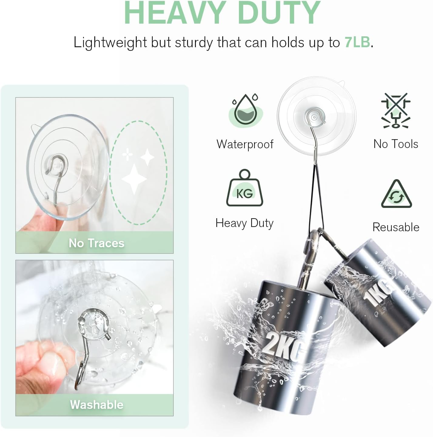 VIS'V Suction Cup Hooks, 2.5 Inch Large Window Suction Cups with Metal Hooks, Removable and Reusable, Clear, 10 Pcs