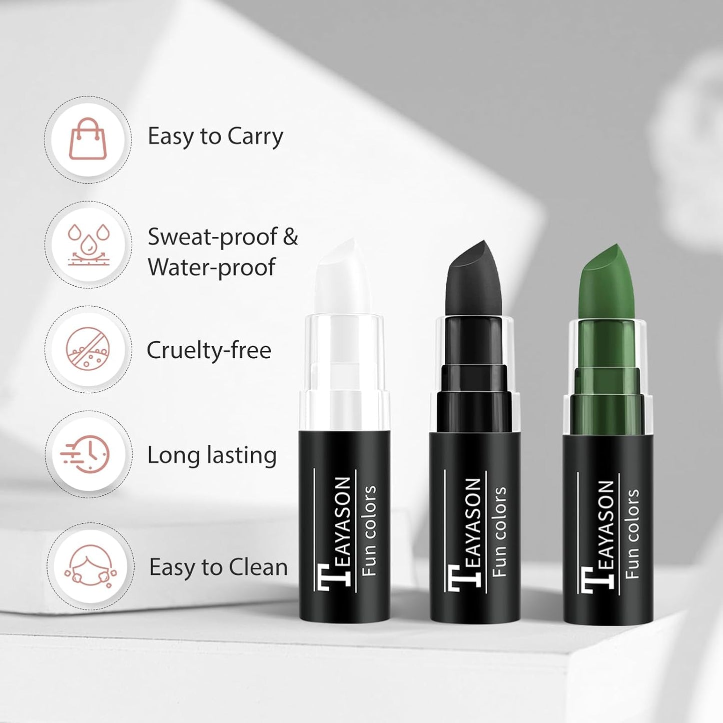 Black Green White Face Paint Halloween Makeup Kit, Matte Lipstick Set Football Baseball Eye Black Stick, Body Paint Face Makeup for Halloween Zombie Clown Vampire Skeleton Witch Joker