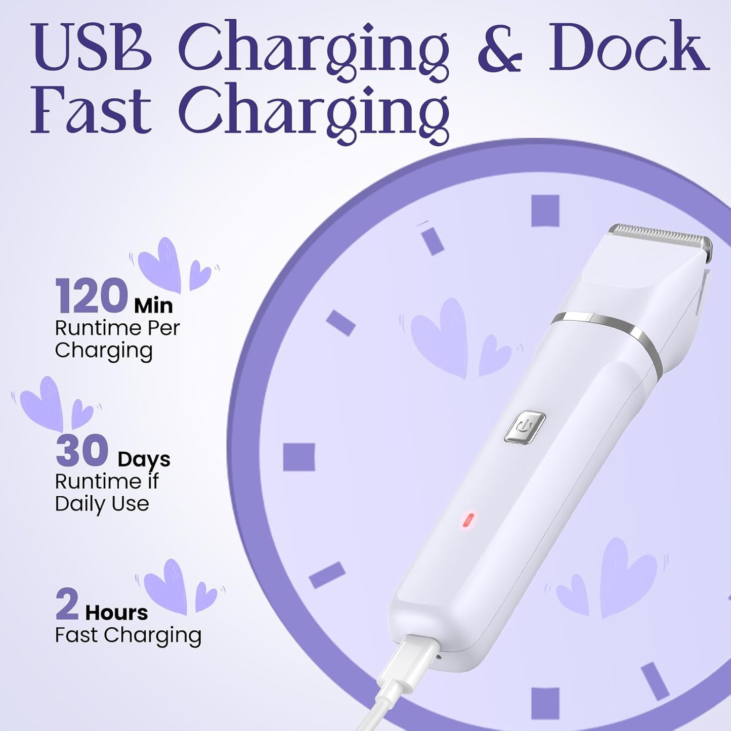 Electric Razors for Women - IPX7 Waterproof, Painless, Portable Bikini Trimmer Shaver, Body & Pubic Hair Removal Machine, Womens Lady Shaving Trimmers for Legs, Private Area - Purple