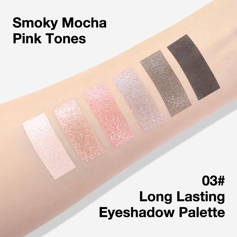 6 Colors Mini Rose Pink Black Eye Shadow Palette Makeup for Older Women, Neutral Matte Shimmer Eyeshadow Palette Highly Pigmented Waterproof, paleta de sombras de ojos, Vegan & Cruelty-free, 03