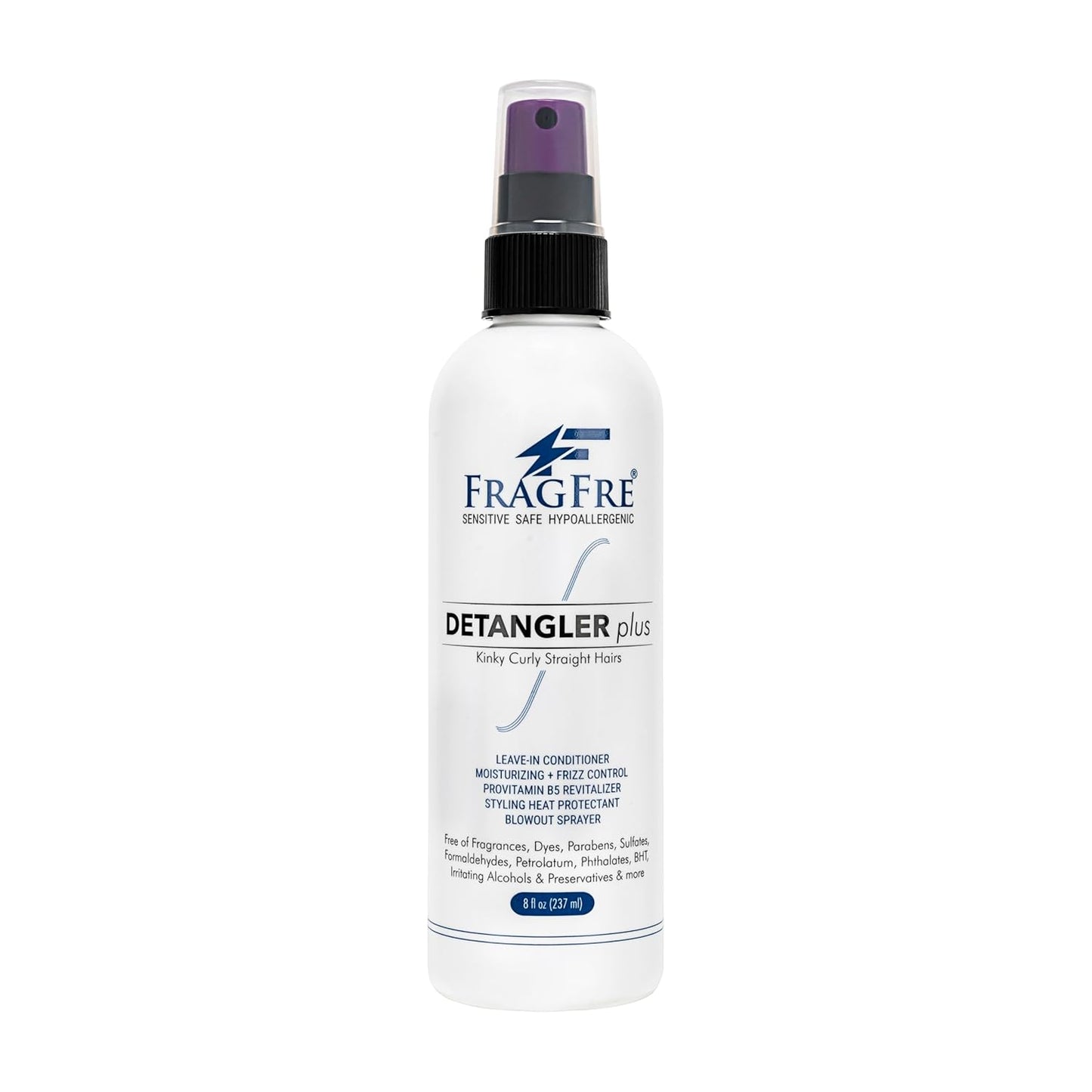 Detangler plus Styling Hair Spray 8 oz - Heat Protectant and Blowout Spray - Leave in Conditioner for Sensitive Skin - Fragrance Free Hypoallergenic Unscented - Anti Frizz Vegan Cruelty Free