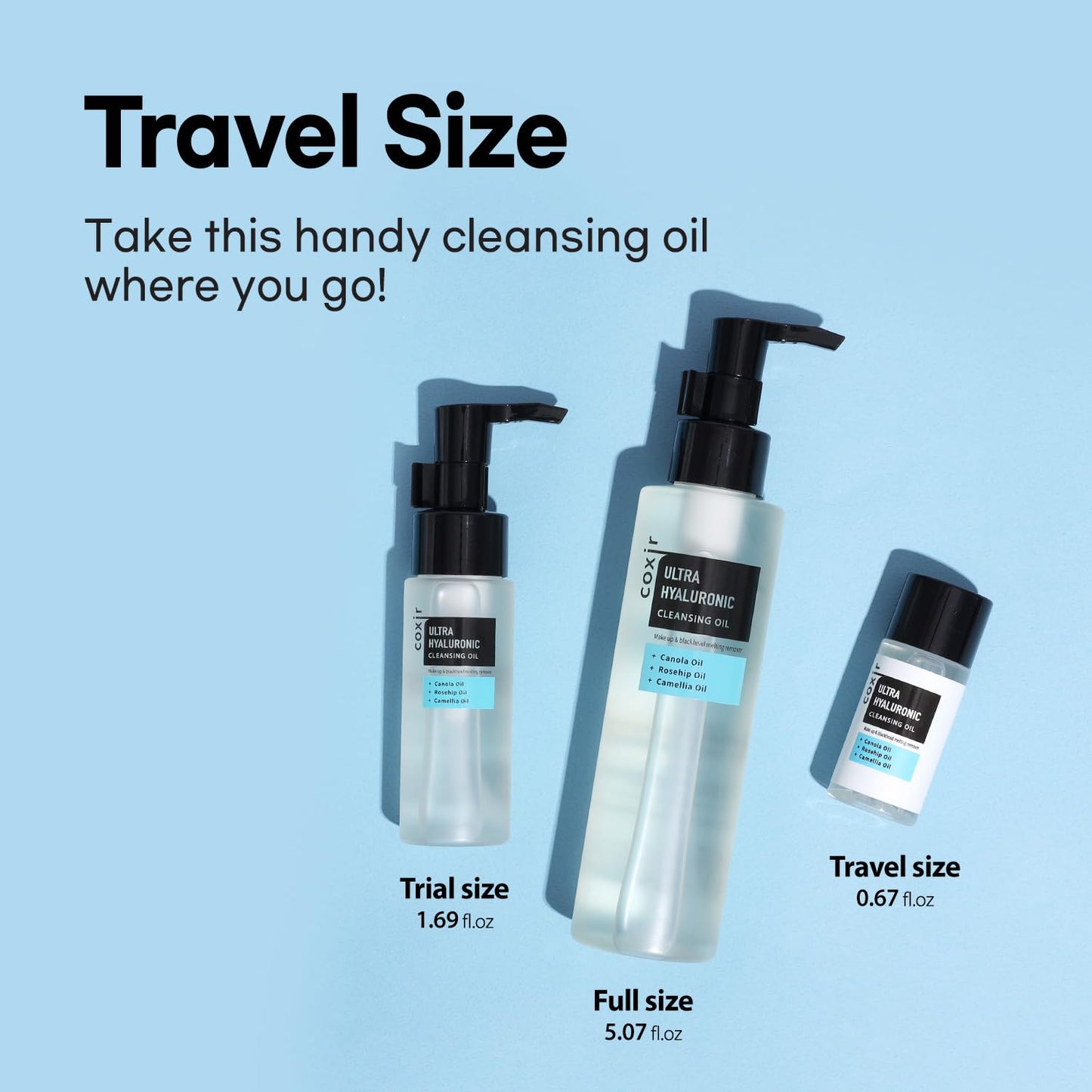 coxir ULTRA HYALURONIC CLEANSING OIL Mini Travel Size l Korean skincare, Hydrating, Smoothing, Calming, Moisturizing, Makeup Removal with Hyaluronic Acid [0.67 Fl.oz(pack of 1)]