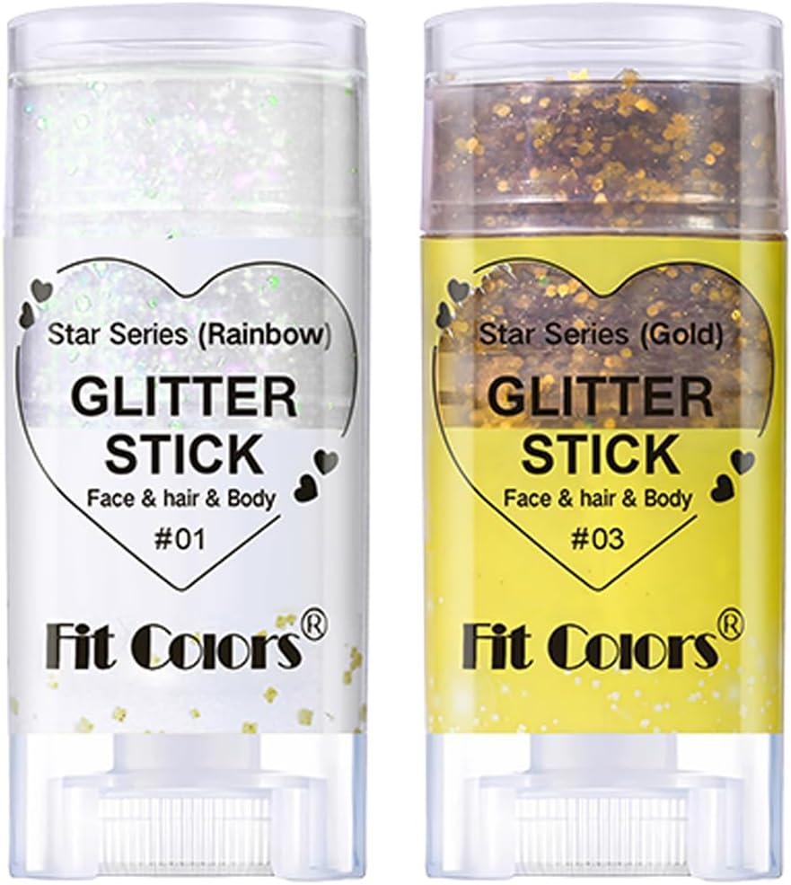 2 Pcs Silver Body Glitter Stick, Mermaid Glitter Gel Long Lasting Shimmer Hair Eyeshadow Face Body Glitter Concerts Music Festivals Halloween Sparkle Makeup for Women and Kids(Silver/Gold)