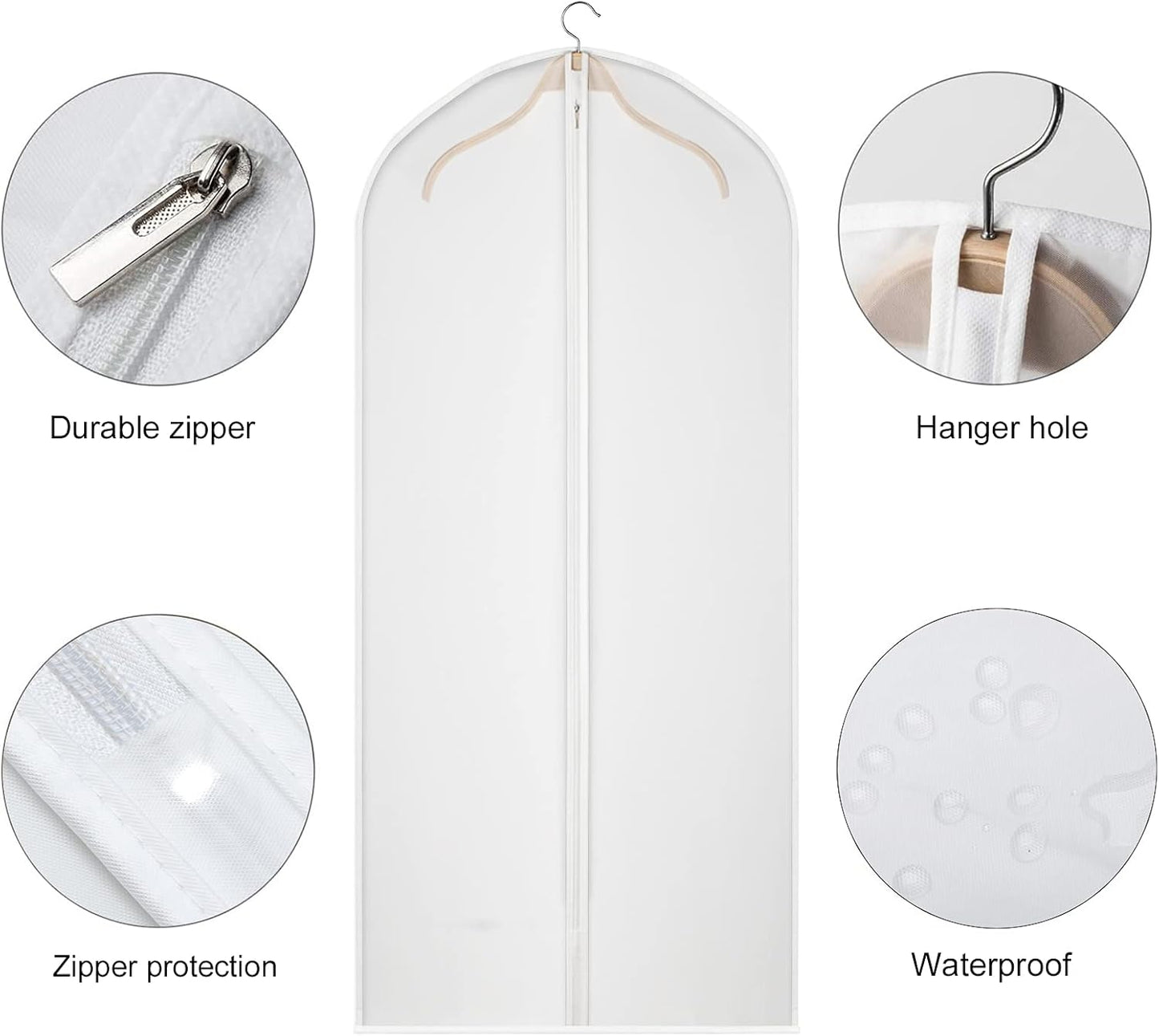 Kntiwiwo Clear Garment Bags Suit Bag for Closet Storage Set of 12 Hanging Dress Cover Bag with Zipper for Suit, Coat, Long Dresses Clothes Storage-24” x 40”/50”/60”