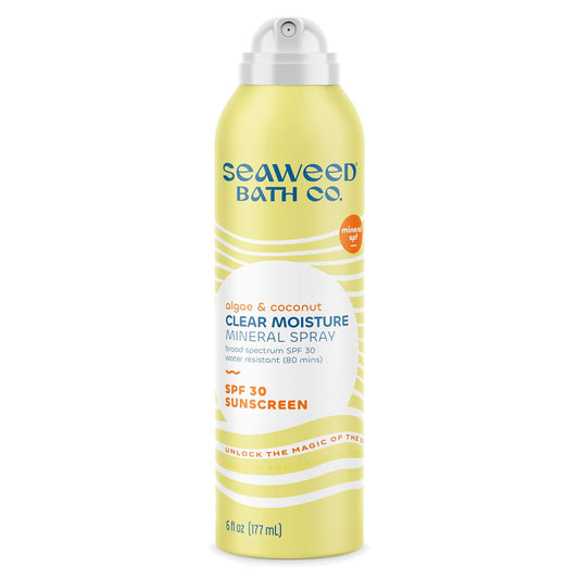 Seaweed Bath Co. Clear Moisture Mineral SPF 30 Broad Spectrum Sunscreen Spray, 6 Ounce, Sustainably Harvested Seaweed, Algae, Coconut
