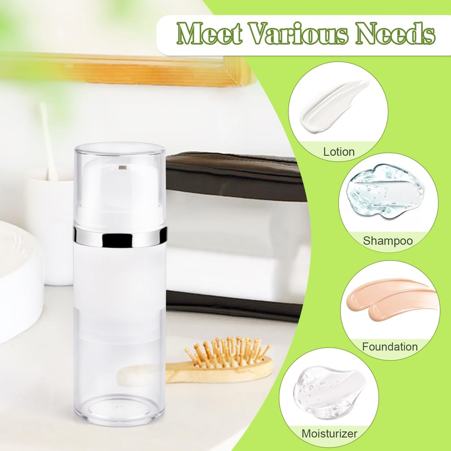 4 Pcs 100ml/3.4oz Airless Pump Jar Refillable Vacuum Pump Dispenser Bottles Travel Cosmetic Containers for Lotion Essence Shampoo Toiletries