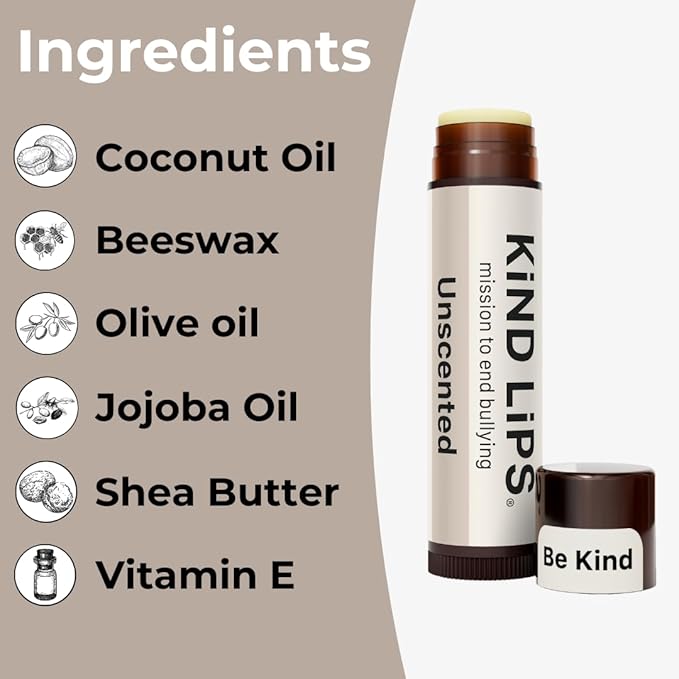 Unscented Lip Balm – Hydrating & Moisturizing with Organic Ingredients | Natural Lip Care for Dry, Sensitive Lips | Castor Oil, Gluten & Grain Free | Clean Beauty | Kind Lips Single Tube