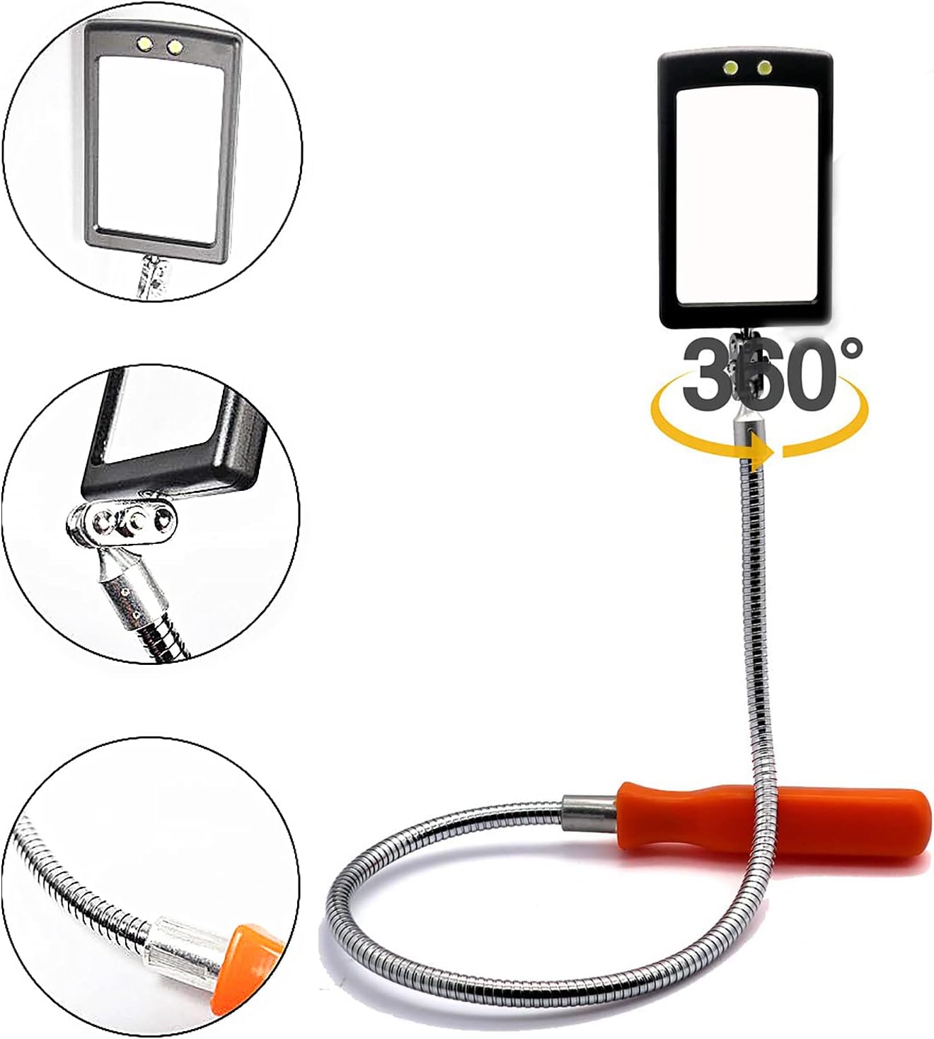 Home Inspection Mirror Flexible with Light telescoping led Stainless Replacement 360 Swivel for Extra Viewing，Present for Christmas, Birthday Father's Day Everyday Carry