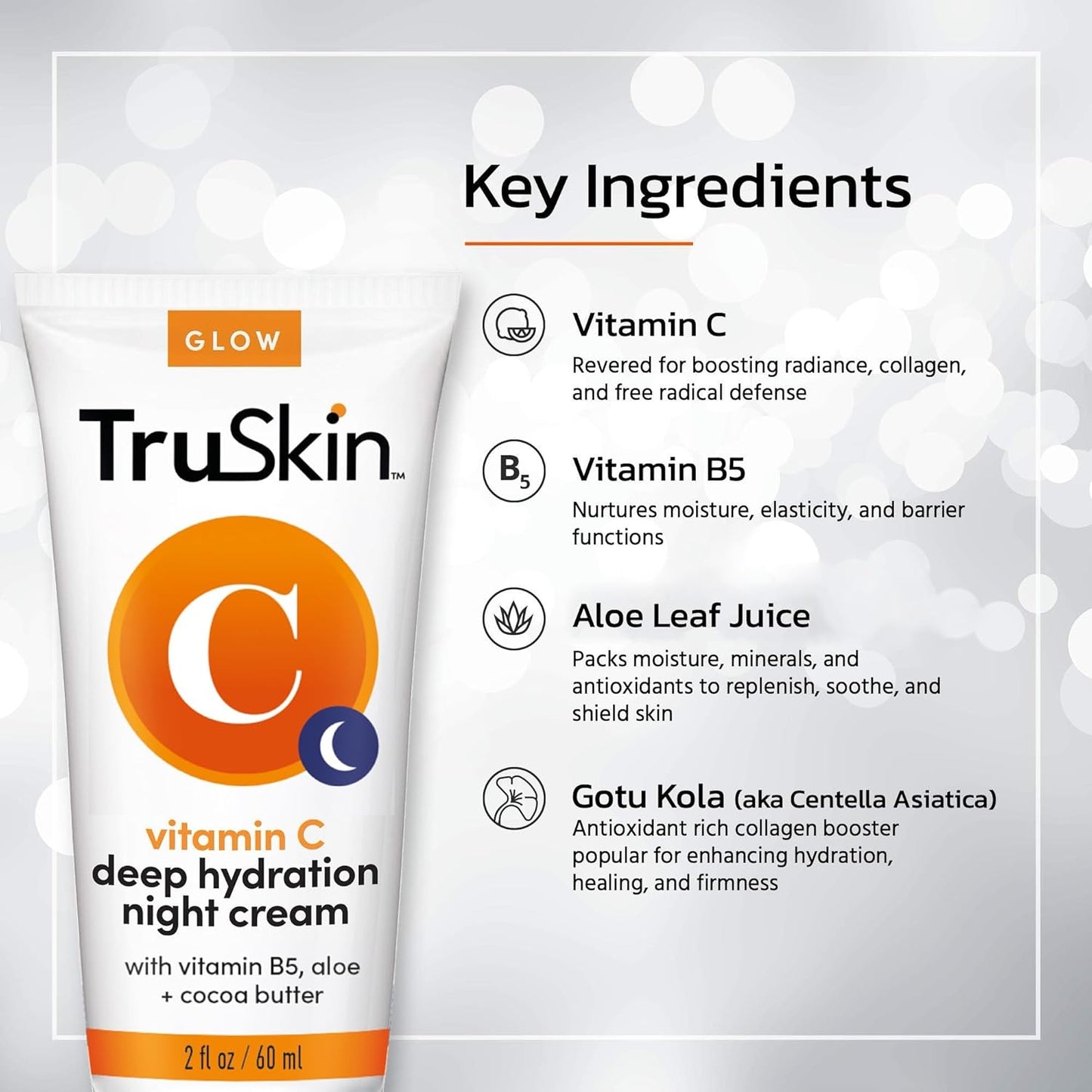 TruSkin Vitamin C Night Cream – Skin’s Natural Collagen Supporting Blend with Cocoa Butter, Vitamin B5, Botanical Essential Oils – Brightening and Hydrating Face & Neck, Firmer-Feeling Skin, 2 fl oz