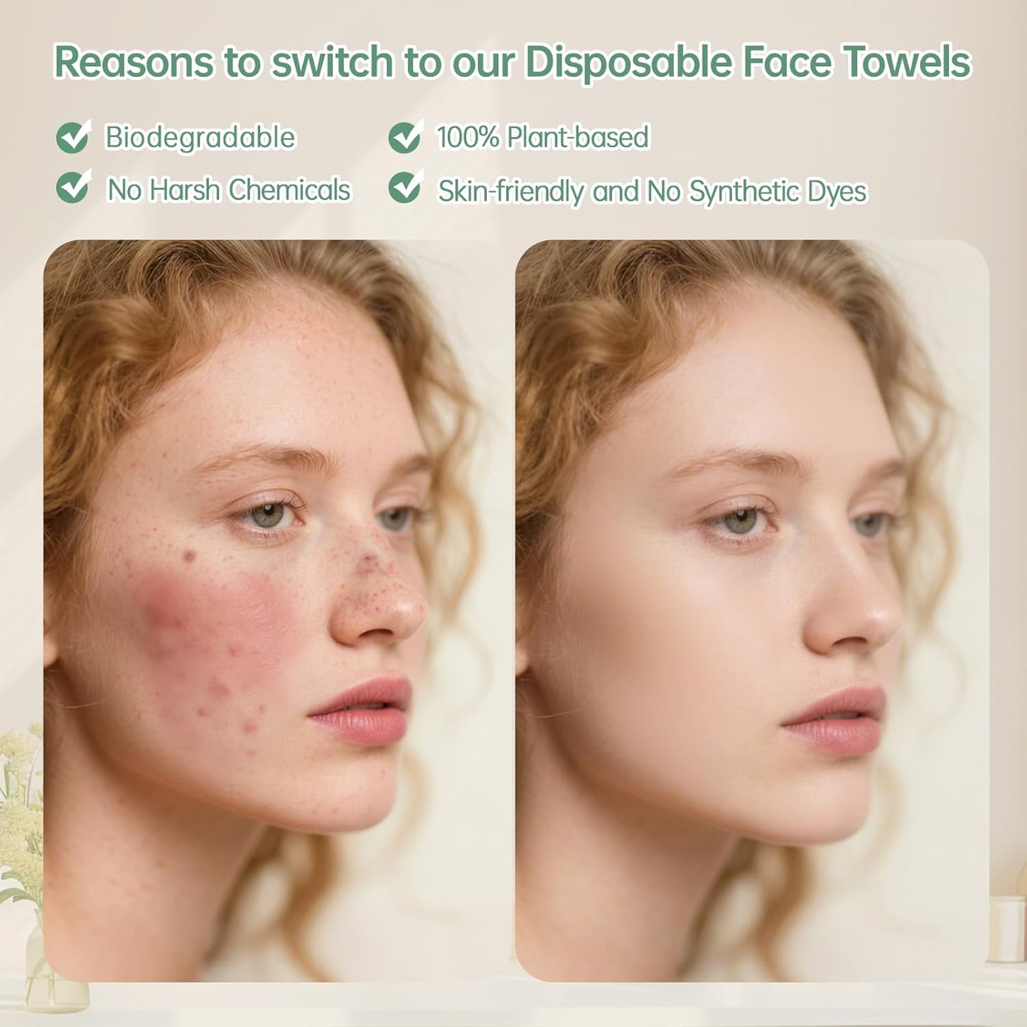 MATERN'ELLA Disposable Face Towels XL Ultra Soft Biodegradable Dry Wipes, Plant-Based Lint-Free Facial Towelettes for Makeup Removal & Sensitive Skin, Premium Texture for Effective Cleansing 2 x 50 Ct