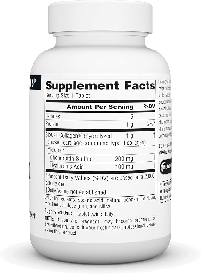 Source Naturals Hyaluronic Acid, Promotes Healthy Joints and Skin*, 100mg - 60 Tablets