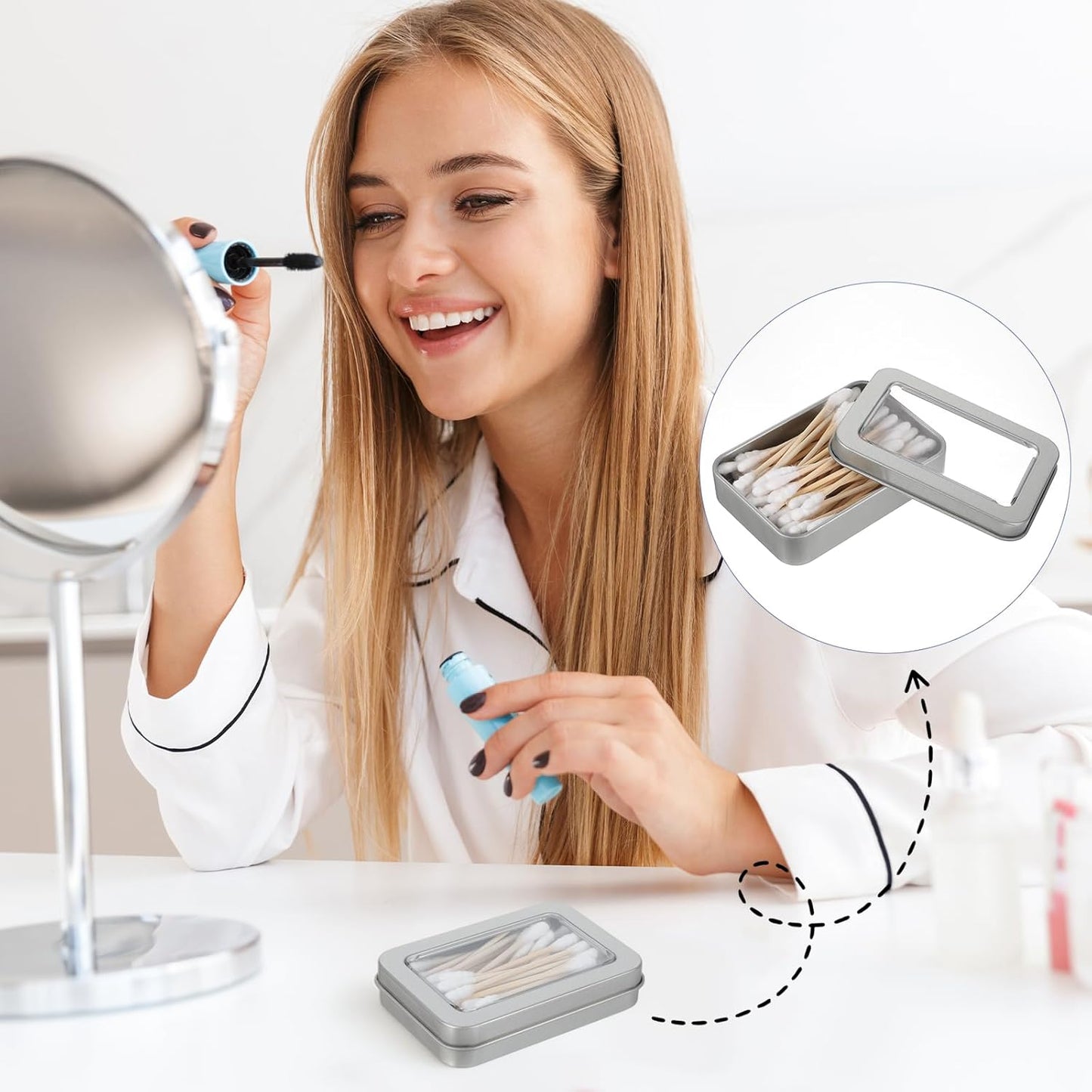 5Pcs Cotton Swab Holder for Travel, Portable Small Dental Floss Case Metal Empty Cotton Ball Holder with Dustproof Lid Floss Picks Dispenser for Travel Outdoor(Silver)