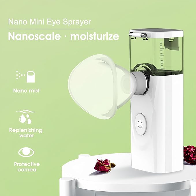 Nano Eye Mist Steam Sprayer Portable Compress for Relief Dry Eyes Eye Fatigue Products Eyelid Eye Care SPA Nebulizer Device Mini Face Eye Moisturizing Cleaning Soothing Steamer-Green