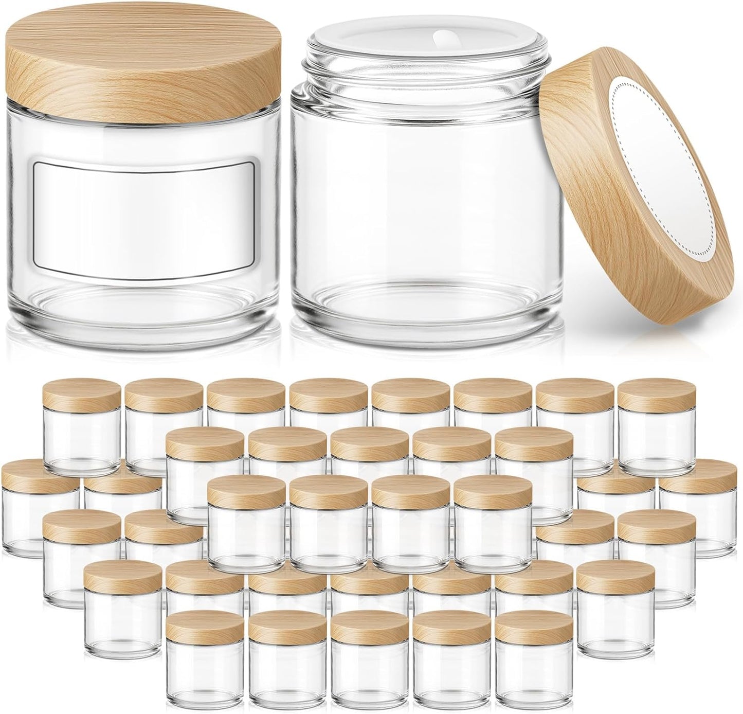 4 oz Glass Jar with Bamboo Lids, 48 Pack Small Glass Candle Jars with Lids & Sticker, Empty Cosmetic Containers for Sample, Cream, Spice, Lotion, Ointments