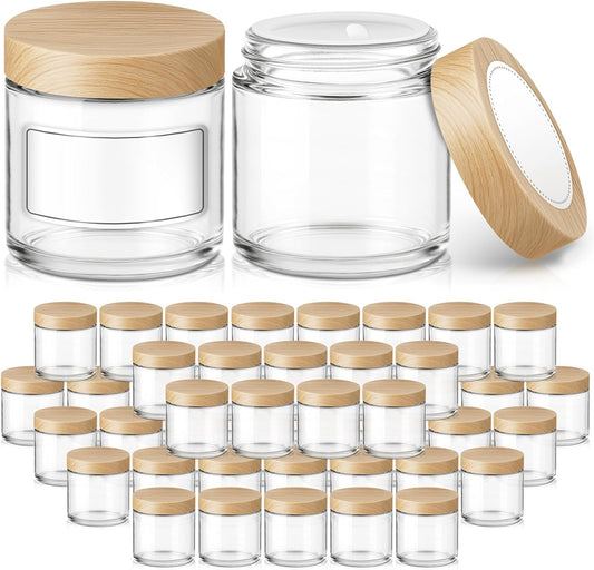 4 oz Glass Jar with Bamboo Lids, 48 Pack Small Glass Candle Jars with Lids & Sticker, Empty Cosmetic Containers for Sample, Cream, Spice, Lotion, Ointments