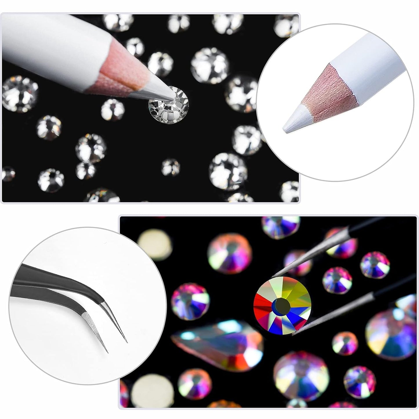 Nail Art Rhinestones HUETFAT 2400 Pcs Flatback Rhinestones Gems Stones Round Crystal Royal Blue 6 Sizes (1.9-4.5 mm) with Storage Organizer Box Wax Pencil Tweezers for Nail Art craft（Sapphire）