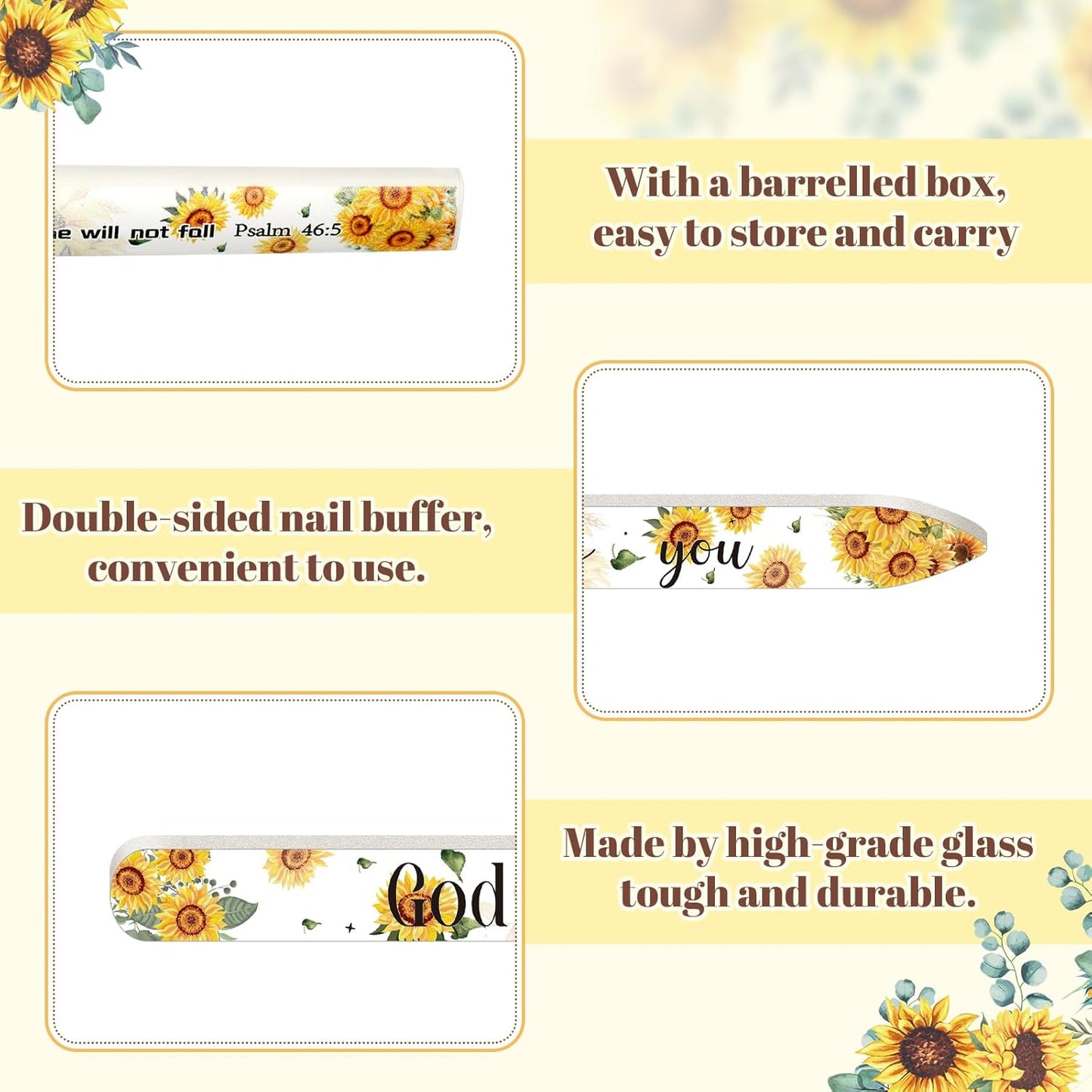 10 Pack Christian Crystal Glass Nail File for Natural Nails Christian Gifts for Women Bulk Church Bible Verse Scripture Glass File with Case Double Sided Floral Scripture Emery Boards Religious Gift