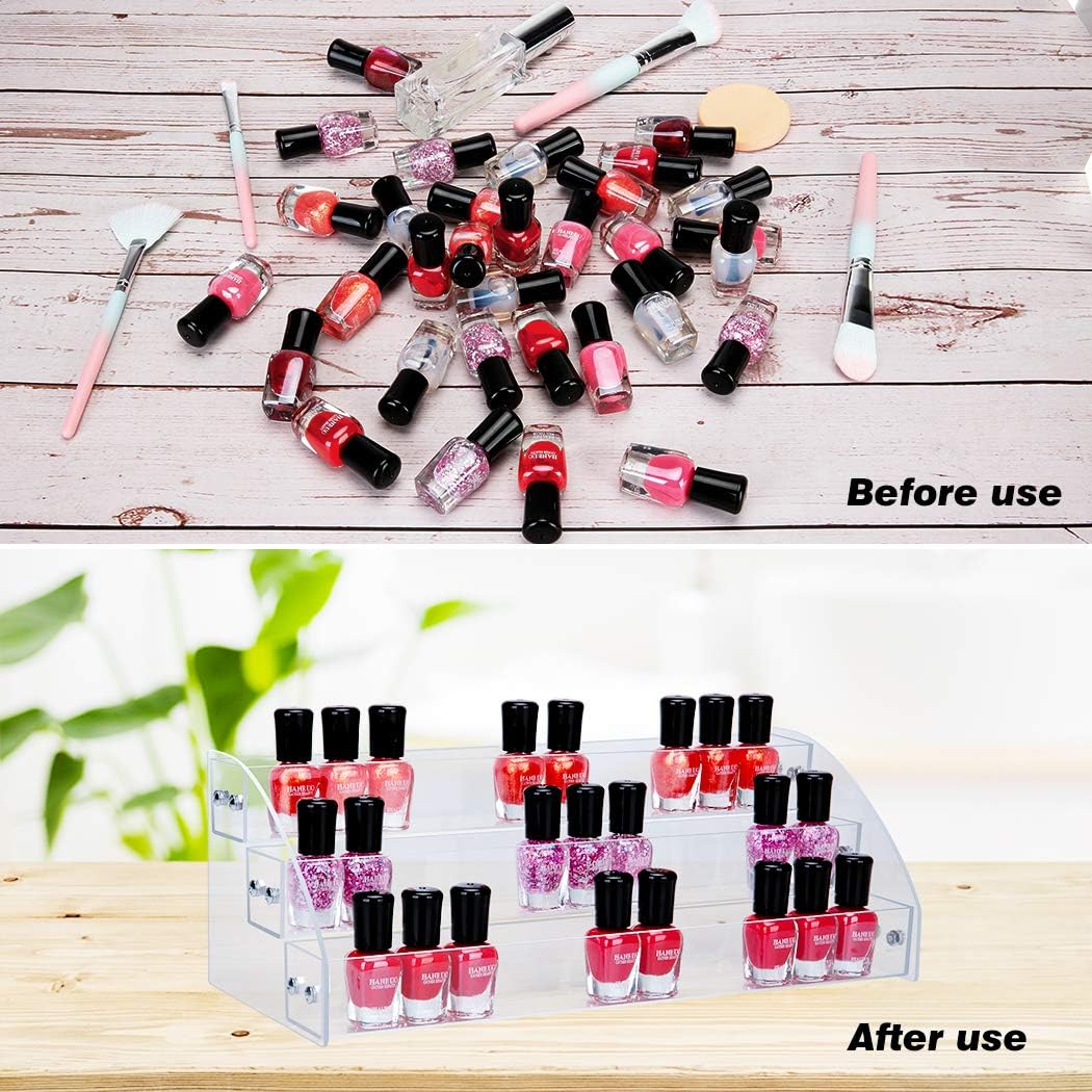 KINGROW Nail Polish Organizer Holder Rack 3 Layers Acrylic Display Rack Eyeglasses Shelf Essential Oils Ink Storage Holds Up to 48 (Fit 1-2oz Bottles)