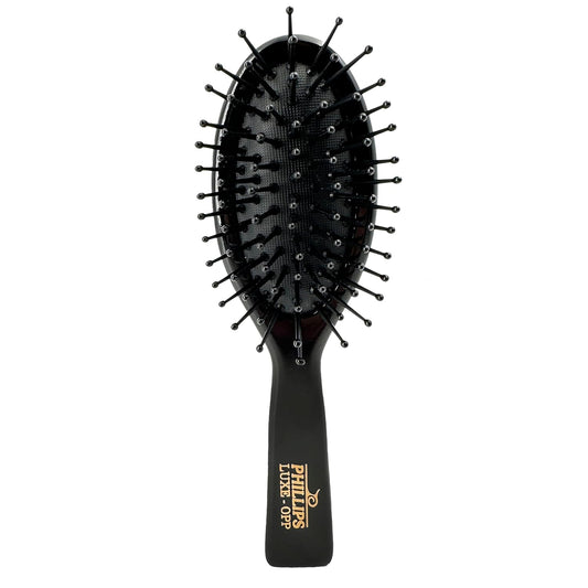 Phillips Brush Luxe Oval Paddle Purse Sized Hair Brush, Sleek Black Color with Gold Accents – 7 inch Detangler Paddle Brush from the Luxe Series by Phillips Brush