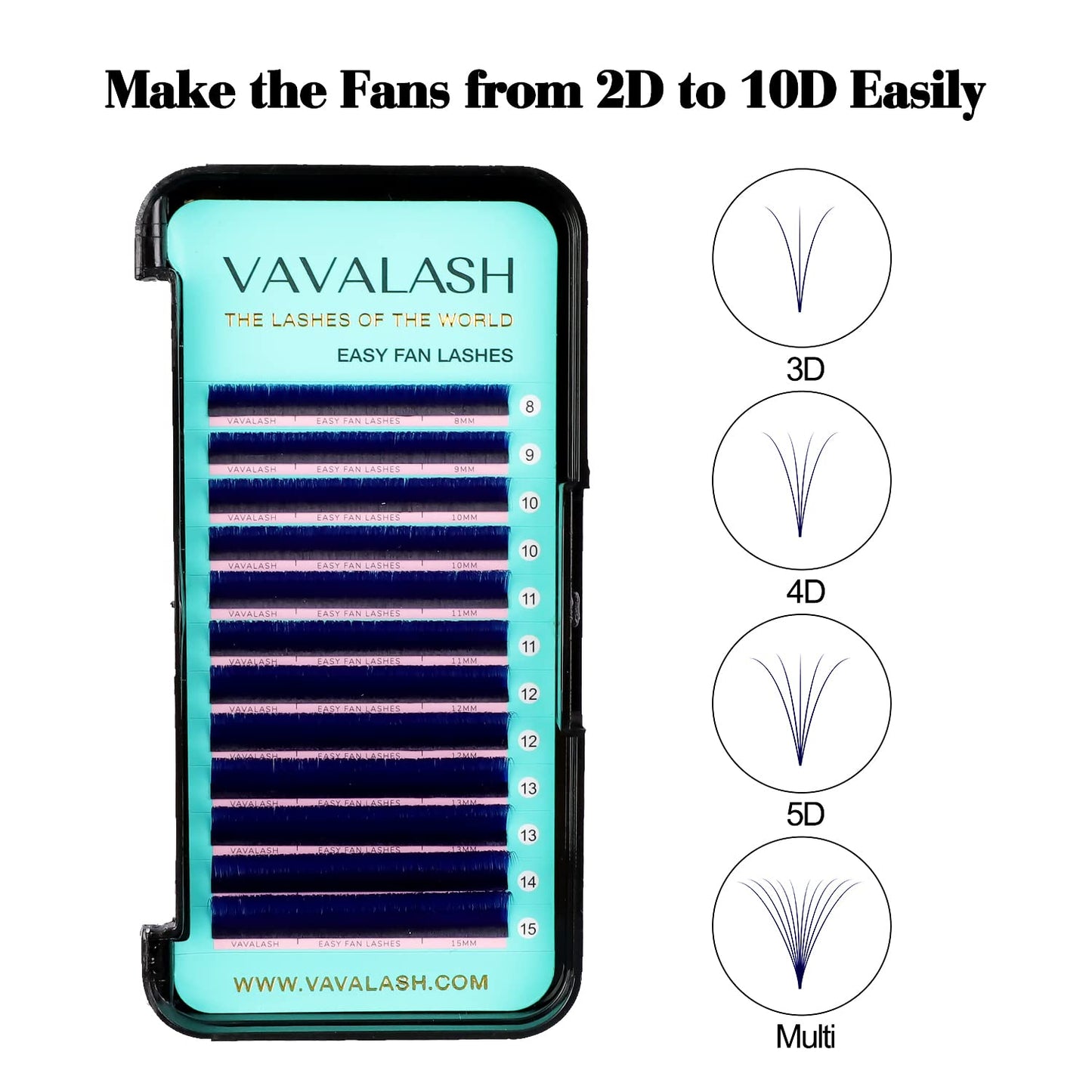 VAVALASH Colored Easy Fan Eyelash Extensions 0.07 CC Curl 13-20mm Mixed Lash Tray Blue Self Fanning Lashes Colorful Volume lash extensions（Blue,0.07-CC-13-20mm）