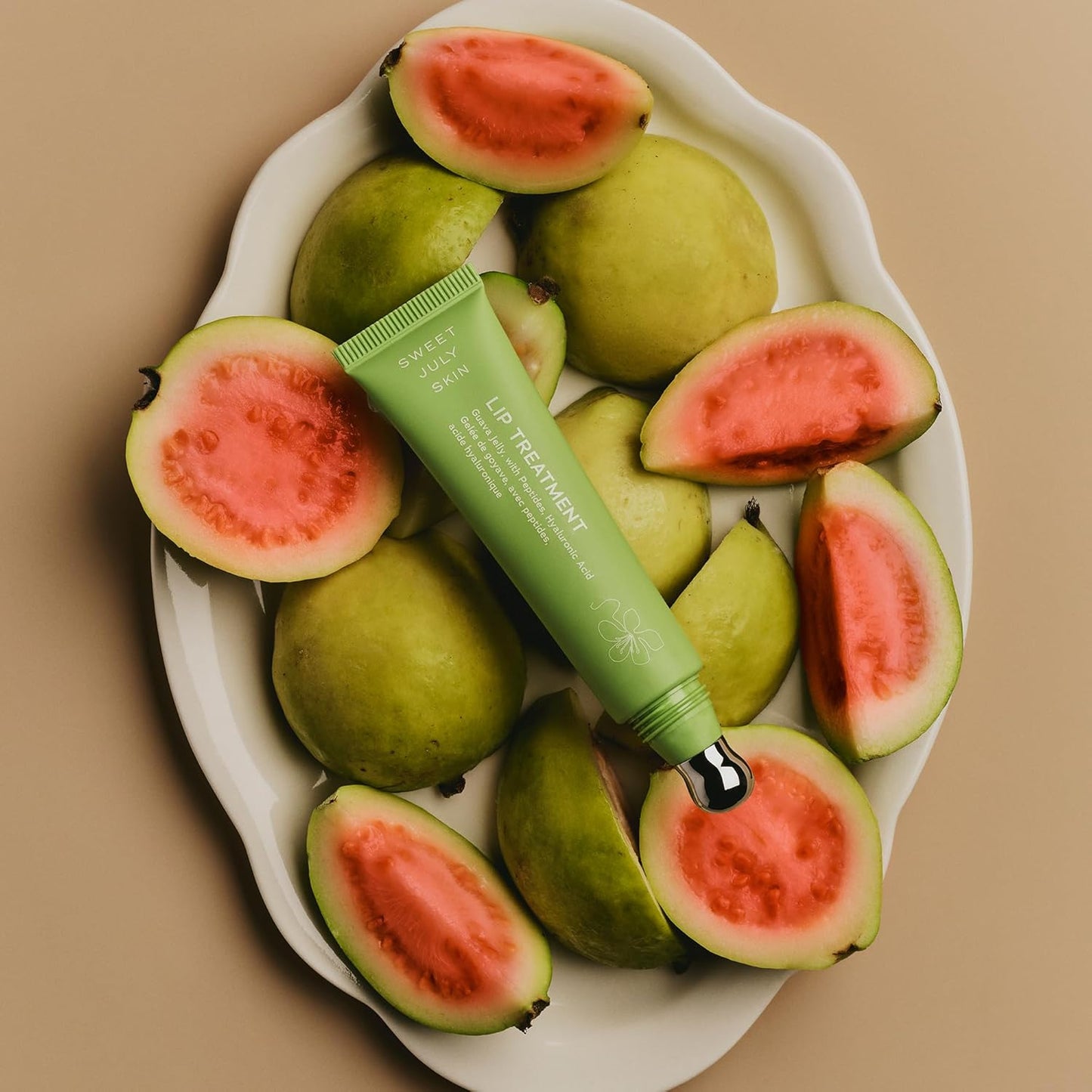 SWEET JULY SKIN Lip Treatment - Hydrating & Plumping Lip Balm with a Lip Peptide and Antioxidant Fruit Oils, Smooths & Softens, Vegan, Clean, 0.5 oz (Guava)