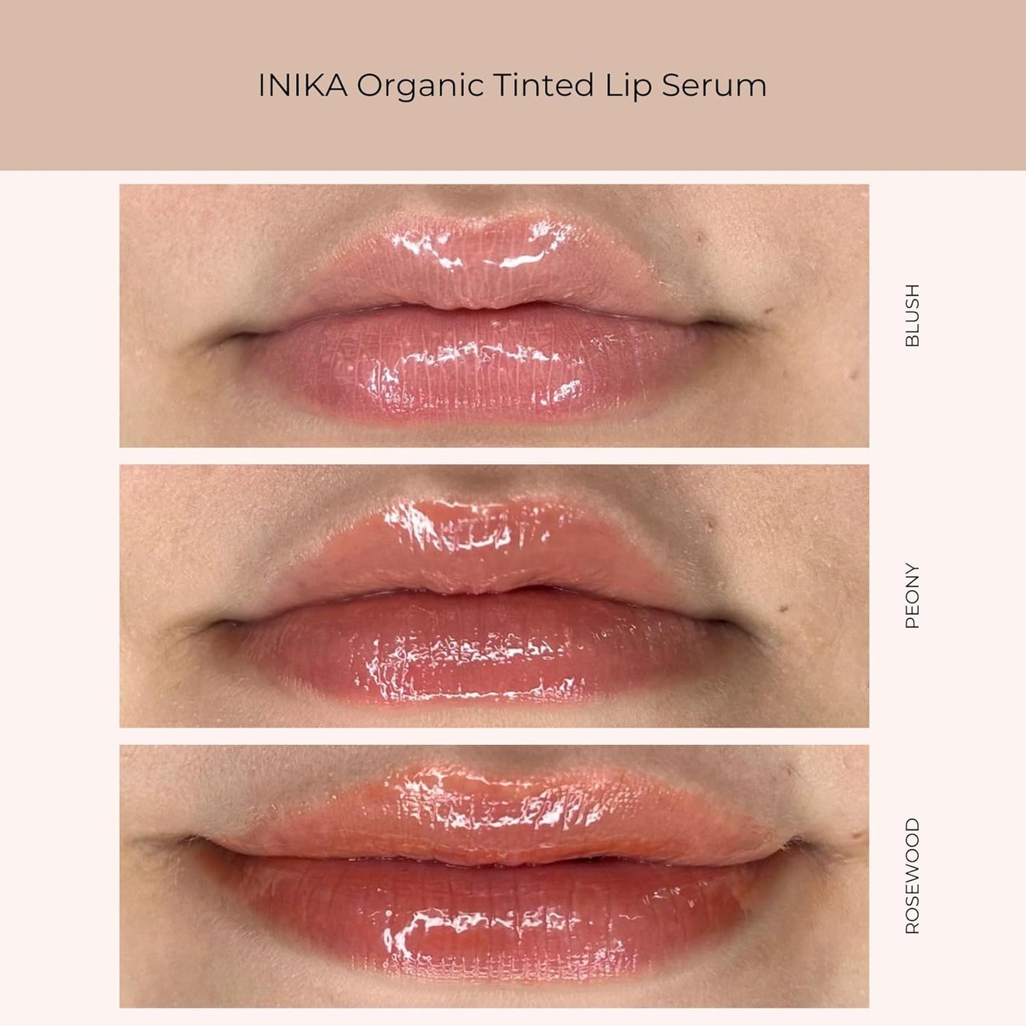 INIKA Organic Tinted Lip Serum | Ceramide + Peptide Infused, Sheer Wash of Color, Plumps, Softens, Smooths, Hydrates + Repairs. Natural & Vegan (Peony)