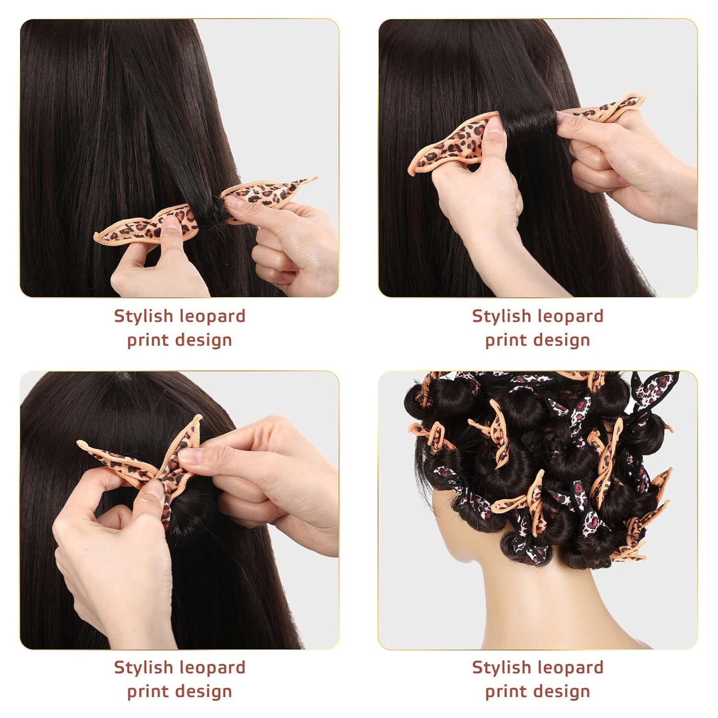 Bememo 40 Pieces Soft Curlers Hair Rollers Pillow Rollers for Hair Satin Sponge Curlers to Sleep in Overnight Heatless No Heat for Long Short Foam Rag Large Styling Tools(Leopard)