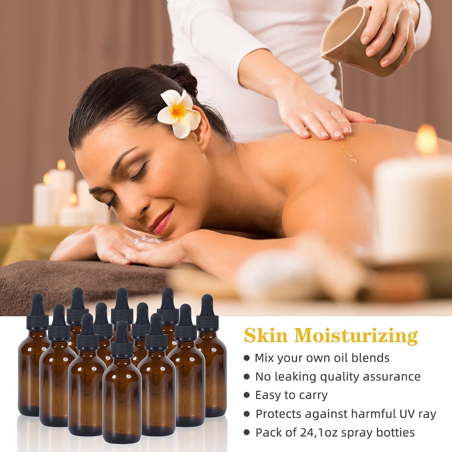 1 oz Dropper Bottle 24 Pack Amber Glass Boston Bottles 30ml with Eye Droppers Black Caps for Essential Oils, Perfume, Leak Proof Travel Bottles for Liquids