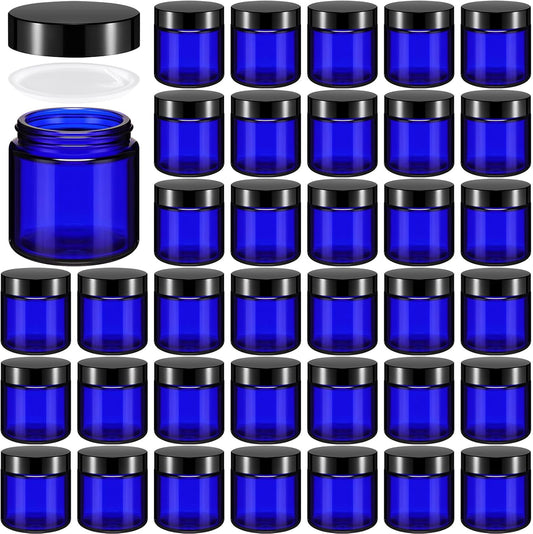 Norme 36 Pcs 4 oz Glass Jars with Lids Leakproof Round Airtight Empty Cosmetic Jars with Inner Liners Lid for Storing Lotions Powder Ointments Candle Making Tins (Blue,Black)
