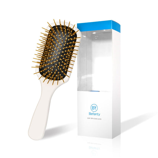 24K Gold Plated Paddle Hair Brushes for Women, Brush for Curly Hair, Detangling Brush for Wet & Dry, Detangler for All Types, Hair Styling Tool for Blow Drying, Luxury Salon Quality