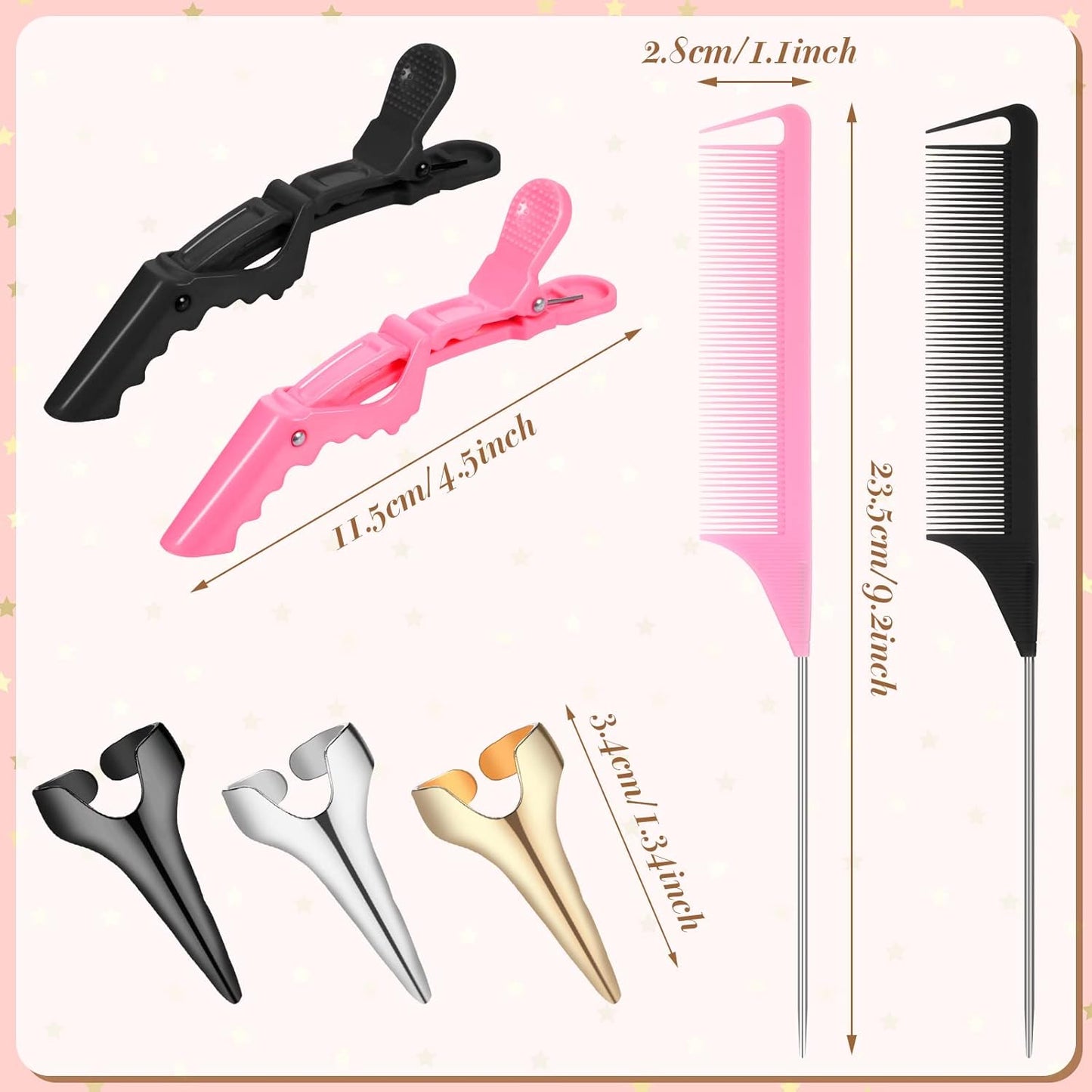 Patelai 27 Pieces Hair Braiding Tools Hair Parting Ring Comb Clips for Stitch Braiding Curling Extension Finger Tool(Pink, Black)