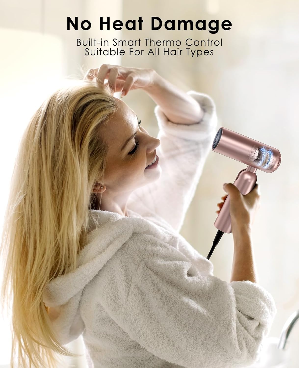 Travel Hair Dryer, Dual Voltage with Auto-Sensing, 1B Plasma Particles, 200times/s Temp Control, Portable Blow Dryer with Single-Sided Comb, Pink