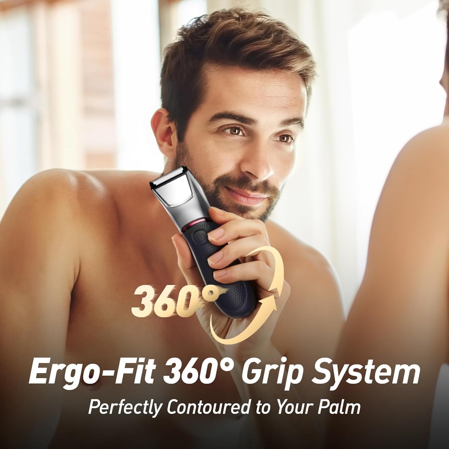 Body Hair Trimmer for Men: Pubic Hair Trimmer with Mirror & LED Light - Electric Ball Shavers with Ceramic Blades & Travel Lock - Body Groomer IPX7 Waterproof Wet or Dry Use for Groin/Legs/Chest