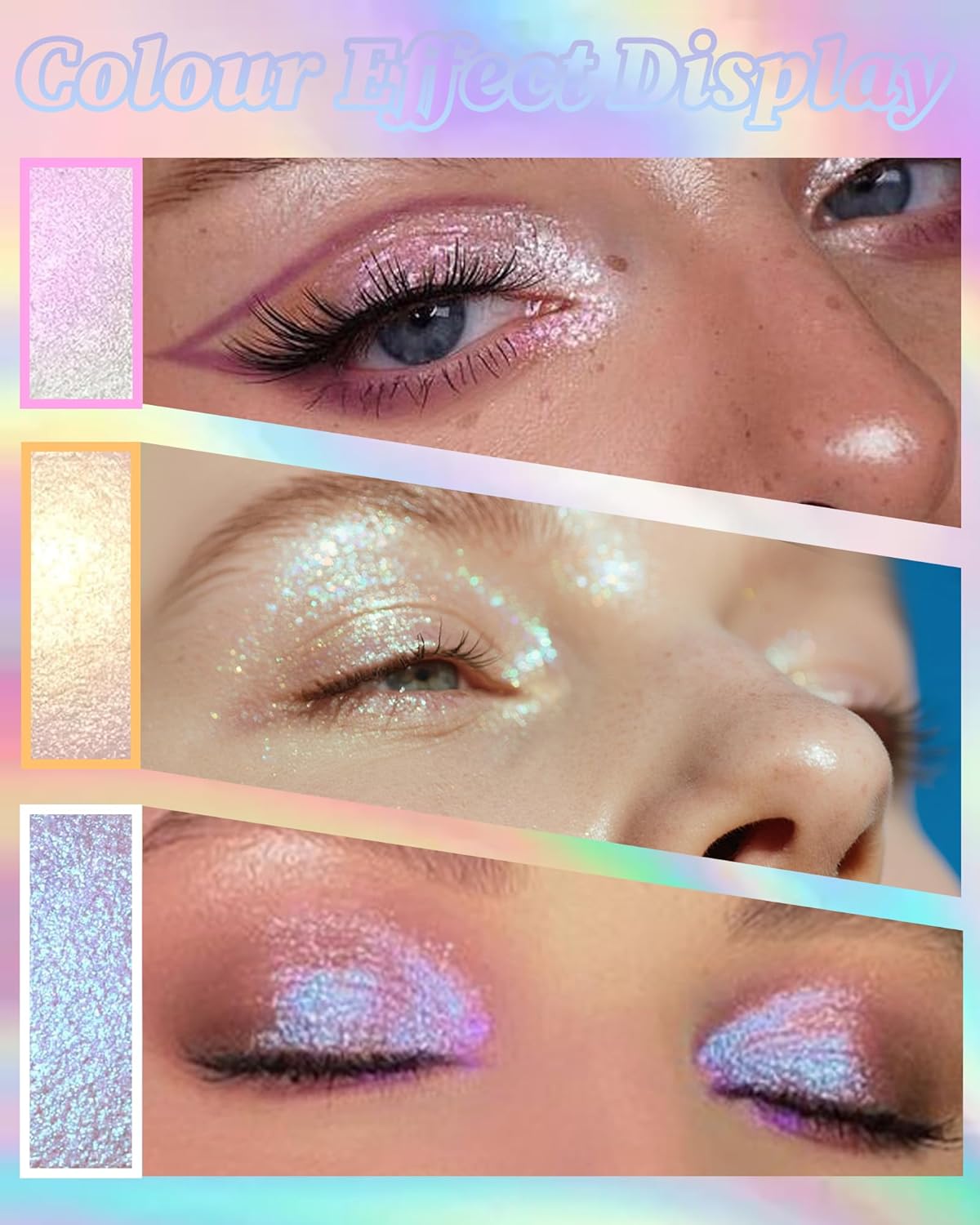 Glitter Holographic Eyeshadow Palette Multichrome Chameleon Face Highlighter, Sparkling Cream Color Shifting Single Eye Shadow Long Lasting Shimmer Inner Corner Eye Brightener Purple Mermaid Makeup-04
