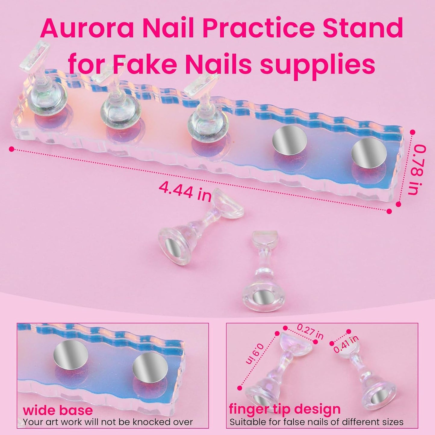 Nail Stand For Press On Acrylic Strong Magnetic Nail Holder Kit For Painting Nails Tip Arts Display With 200PCS Double-Sided Tape And 1 Heart Shaped Acrylic Magnetic Presson Stand Aurora